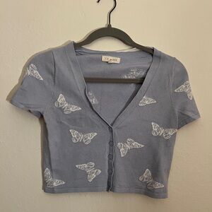 La Hearts Blue Butterfly Crop Top